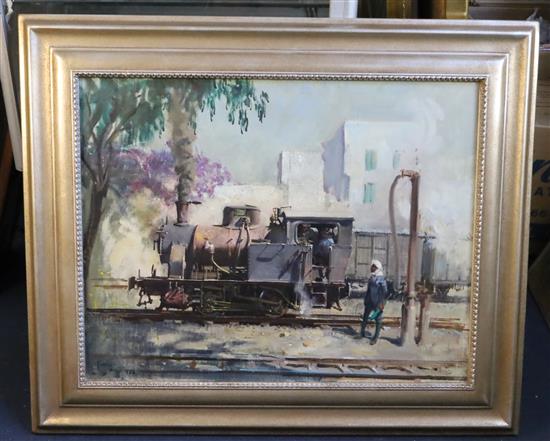 § Terence Cuneo (1907-1996) Tank locomotive, India 20 x 25.5in.